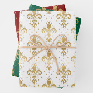 Gold fleur-de-lis seamless pattern wrapping paper sheet