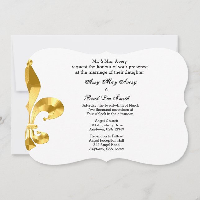 Gold Fleur de Lis Wedding Invitation (Front)