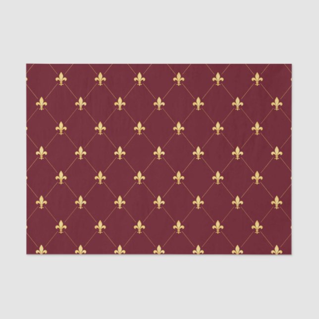 Gold Fleur-de-Lis Wine Red Tissue Paper (Front)