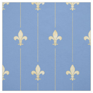 Gold Fleur-de-Lis with Lines Blue (medium scale) Fabric