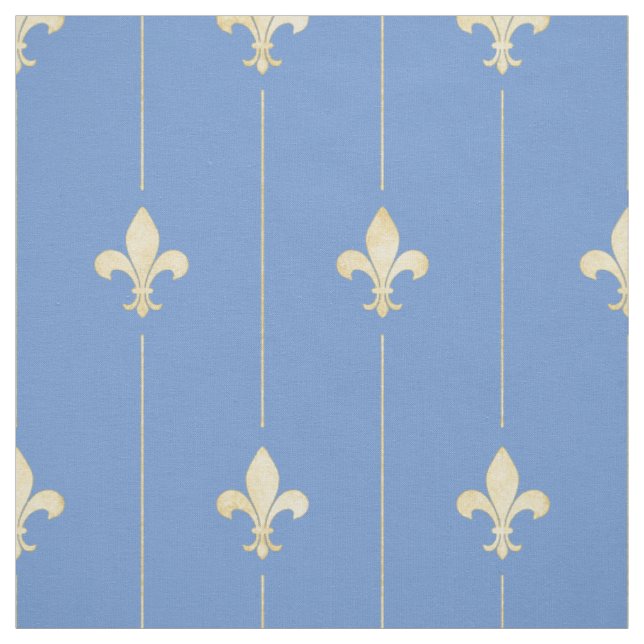 Gold Fleur-de-Lis with Lines Blue (medium scale) Fabric (Swatch)