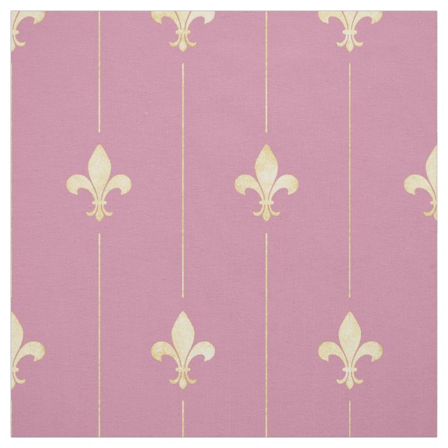 Gold Fleur-de-Lis with Pink (medium scale) Fabric (Swatch)