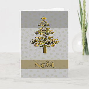 Gold Fleur de Lys Christmas Tree Noel Holiday Card