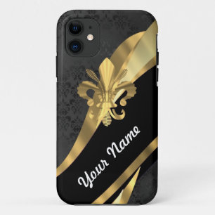 Gold fleur de lys on black Case-Mate iPhone case