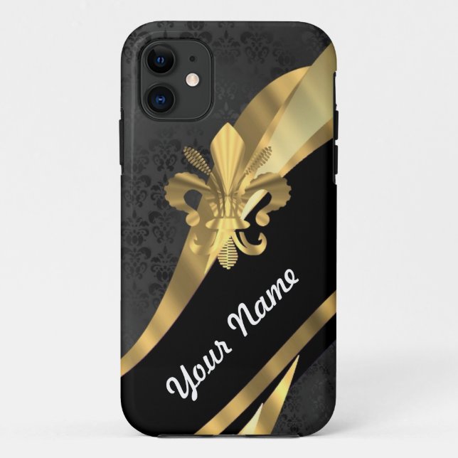 Gold fleur de lys on black Case-Mate iPhone case (Back)