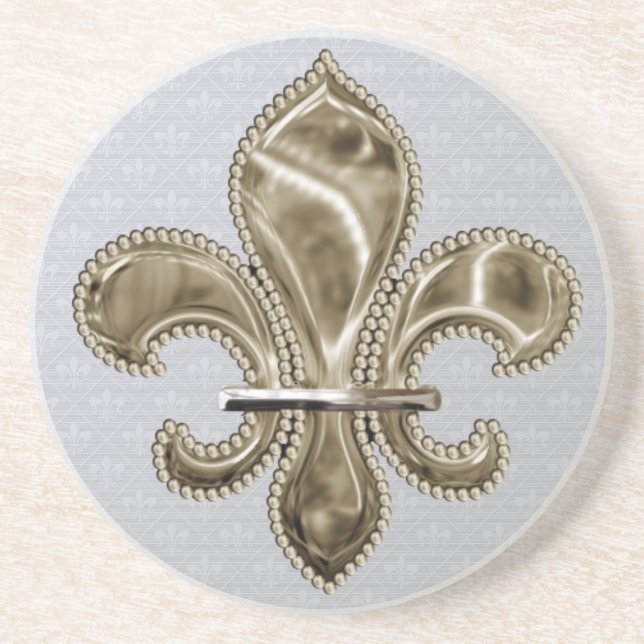 Gold Fleur de Lys Pattern Sandstone Coaster (Front)
