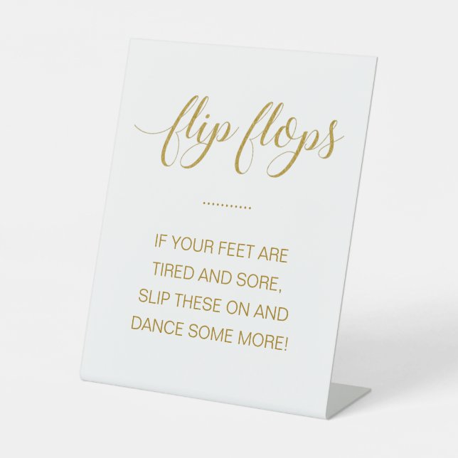 Gold Flip Flops Dance Some More Wedding Pedestal Sign (Front)