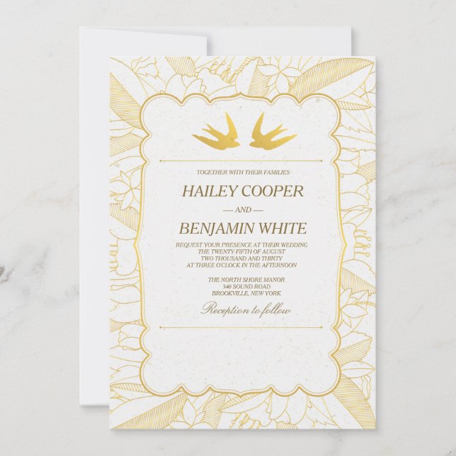 Gold Flora Bliss Wedding Invitation (Front)