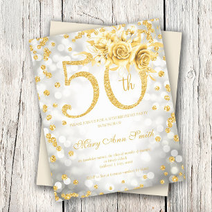 Gold Floral 50th Birthday Lights Invitation Silver Flyer