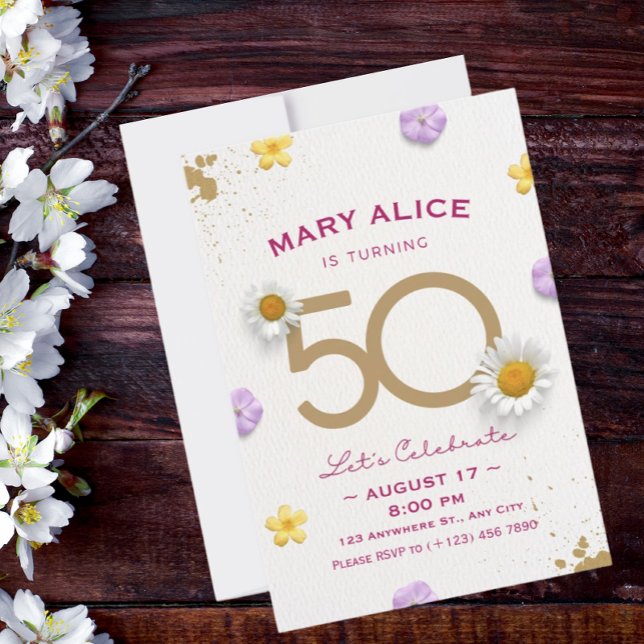Gold floral 50th Birthday Party invitation (Creator Uploaded)