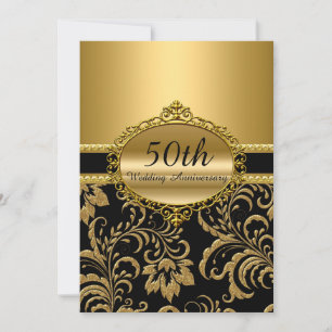 Gold Floral 50th Wedding Anniversary Invite
