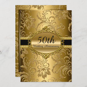 Gold Floral 50th Wedding Anniversary Invite