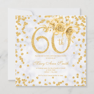 Gold Floral 60th Birthday Glam Marble 
