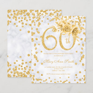 Gold Floral 60th Birthday Glam Marble