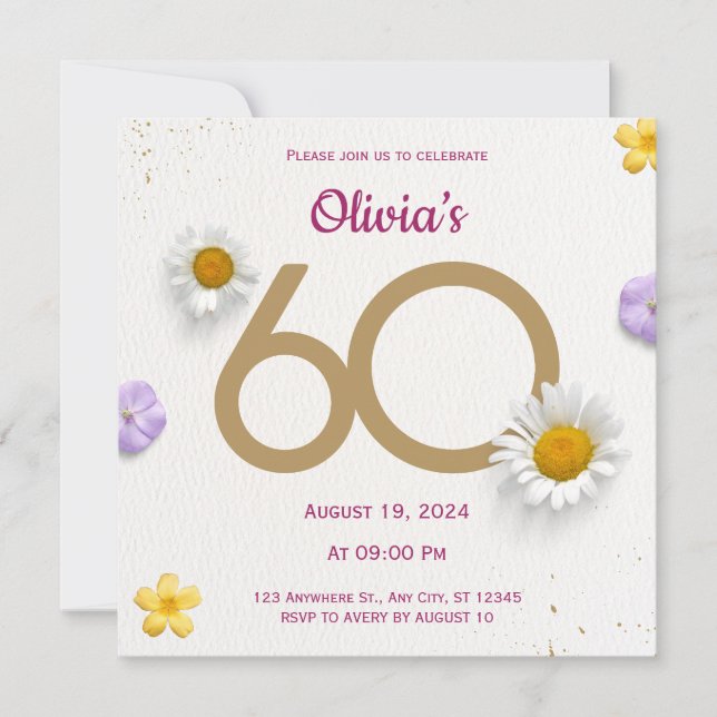 Gold Floral 60th Birthday Invitation (Front)