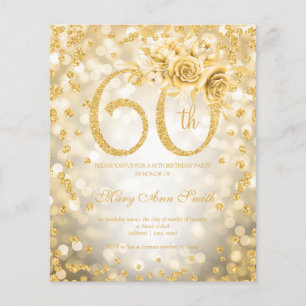 Gold Floral 60th Birthday Lights Invitation  Flyer