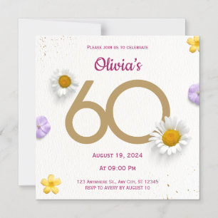 Gold Floral 60th Birthday Magnetic Card