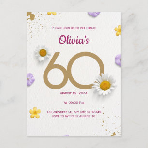 Gold Floral 60th Birthday Postcard