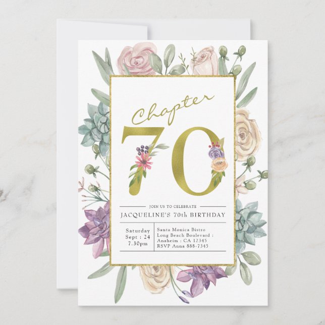 Gold Floral 70th Birthday Invitation (Front)