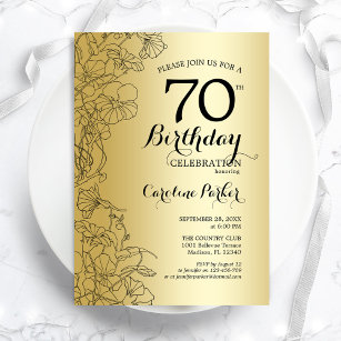 Gold Floral 70th Birthday Party Invitation
