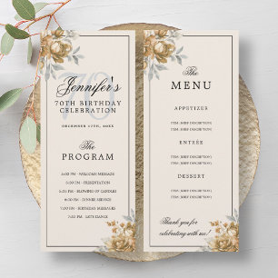 Gold Floral 70th Birthday Program Menu Cream Invitation