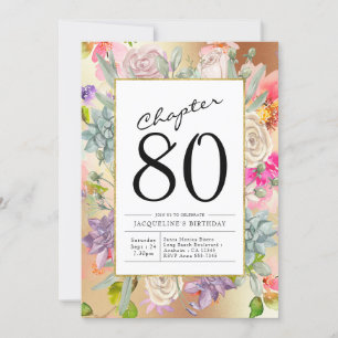 Gold Floral 80th Birthday Invitation