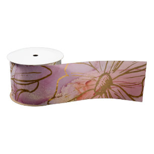 Gold Floral Abstract Pastel Satin Ribbon