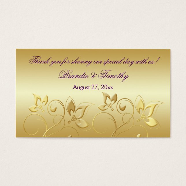 Gold Floral and Purple Wedding Favour Tag (Front)