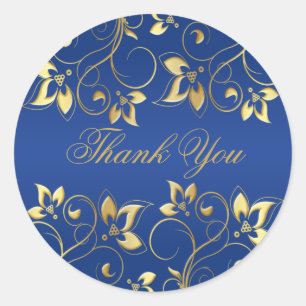 Gold Floral and Royal Blue 1.5" Round Sticker