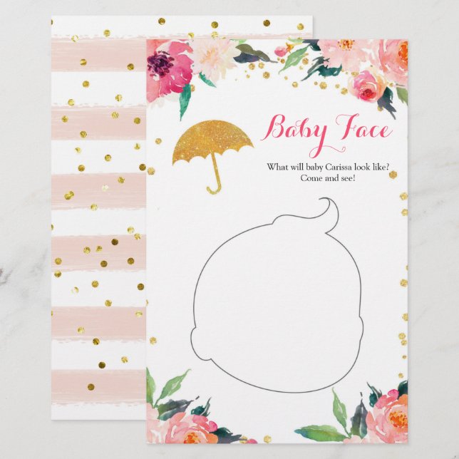 Gold Floral April Showers Baby Shower Baby Face (Front/Back)
