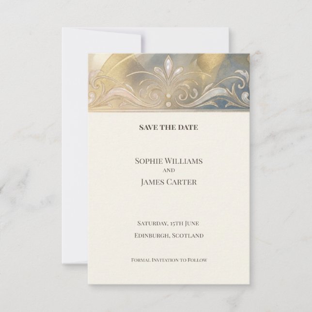 Gold Floral Art Deco Save The Date (Front)