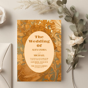 Gold Floral Art Nouveau Wedding Invitation