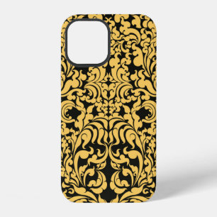 Gold floral art pattern on a black, Thai art vinta iPhone 12 Case