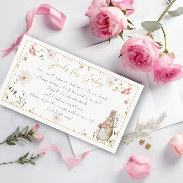 Gold Floral Baby Bunny Baby Shower Enclosure Card (Creator Uploaded)
