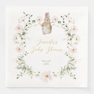 Gold Floral Baby Bunny Baby Shower Napkin
