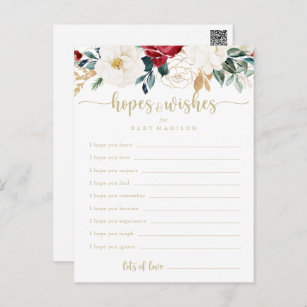 Gold Floral Baby Shower Hopes & Wishes Card