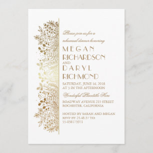 Gold Floral Baby's Breath Elegant Rehearsal Dinner Invitation