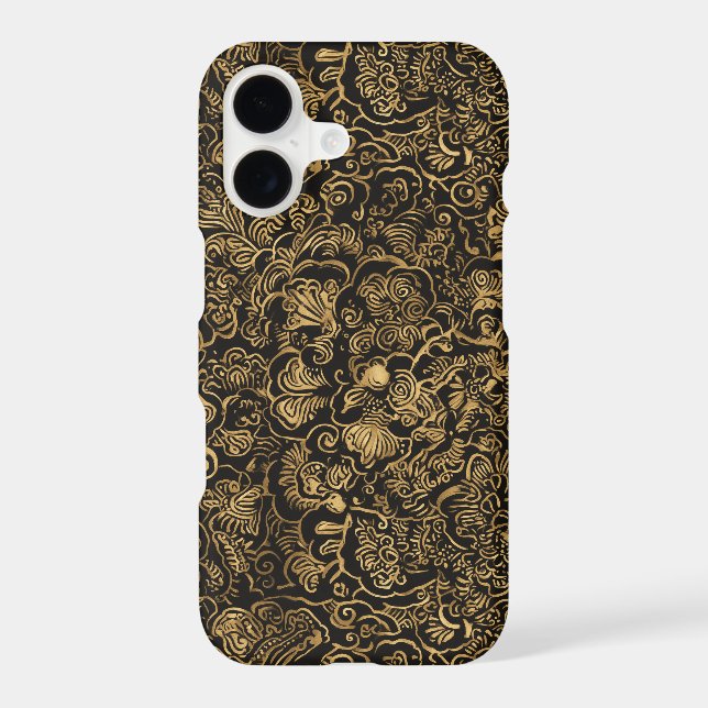 Gold Floral Baroque Pattern on Black (Back)