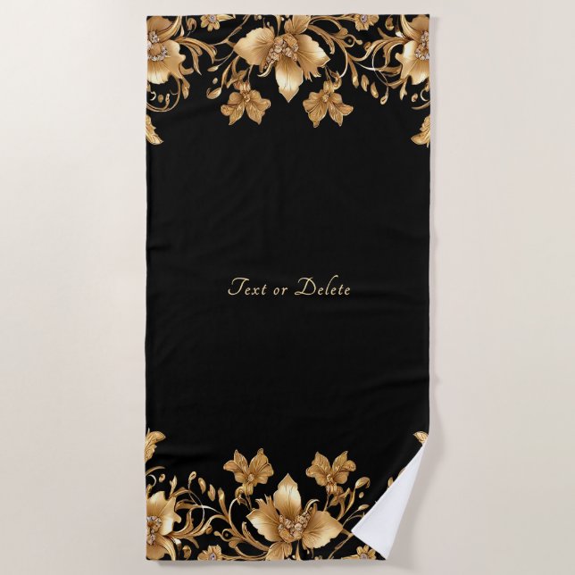 Gold Floral Beach Towel (Front)