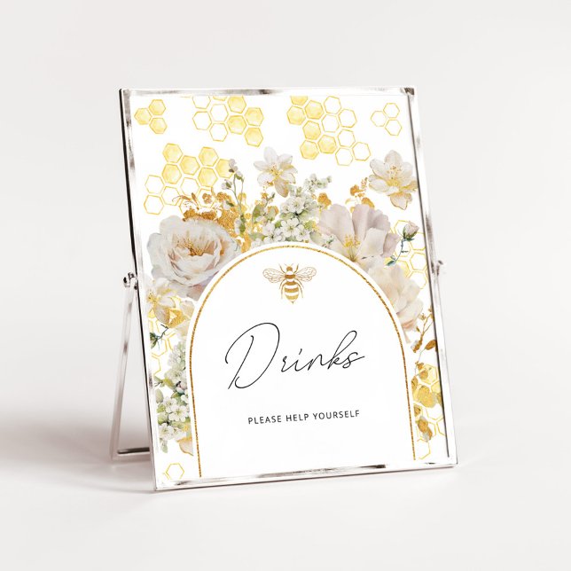 Gold floral bee Drinks help yourself Poster (Creator Uploaded)