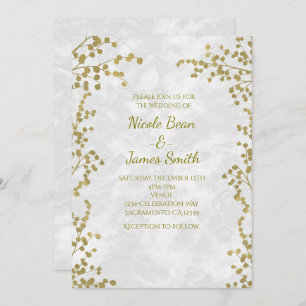 Gold Floral Berries Elegant Wedding Invitations