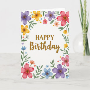 Gold Floral Birthday Card