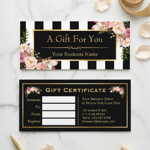 Gold Floral Black White Stripes Gift Certificate