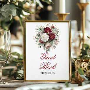 Gold Floral Blush Burgundy Guest Book 8x10 Sign