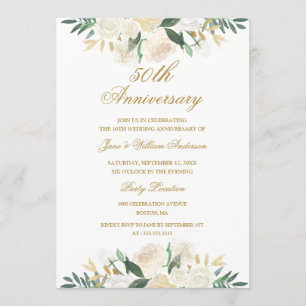 Gold Floral Botanical 50th Wedding Anniversary Invitation