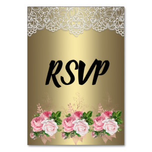 Gold Floral Bouquet Lace RSVP Table Number