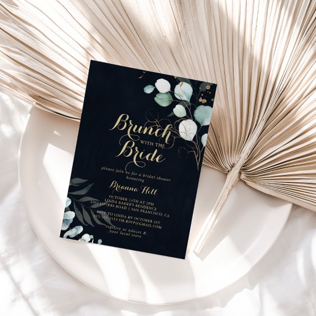 Gold Floral Brunch with the Blue Bride Shower  Invitation (Creator Uploaded)
