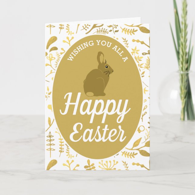 Gold Floral Bunny Easter Egg, Easter Card (Front)