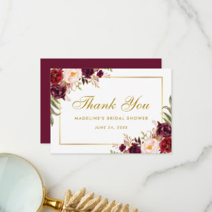 Gold Floral Burgundy Bridal Shower Thanks SB Thank You Card