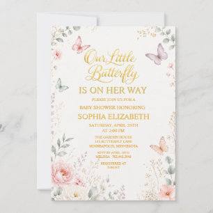 Gold Floral Butterfly Baby Shower Invitation